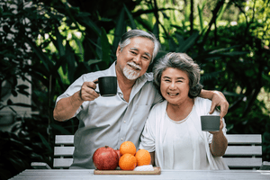 Older adults drinking coffee