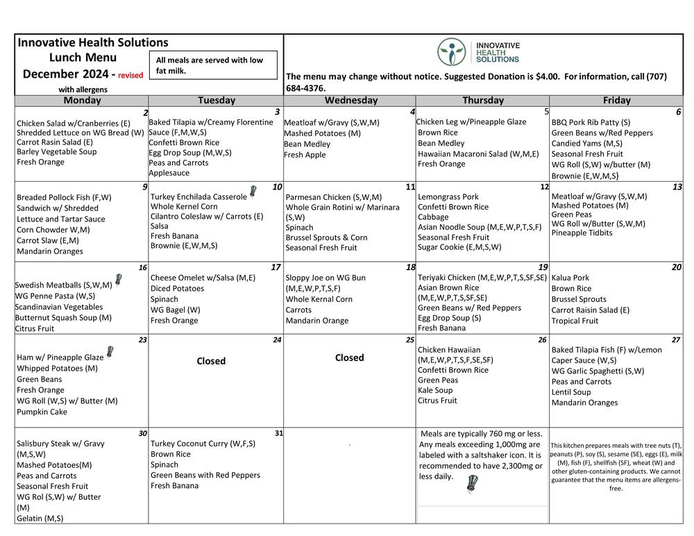 CM December Menu