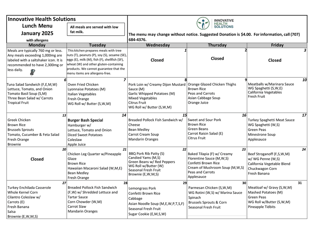 January Menu