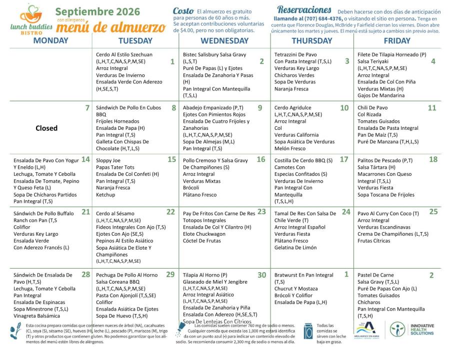 Luch Buddies September Menu Spanish