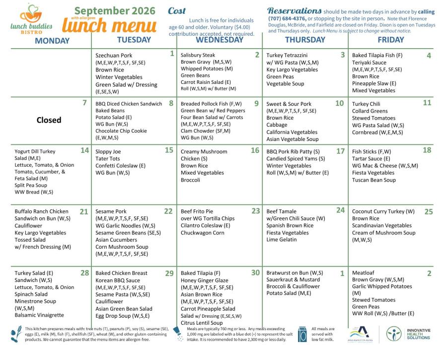 Lunch Buddies September Menu