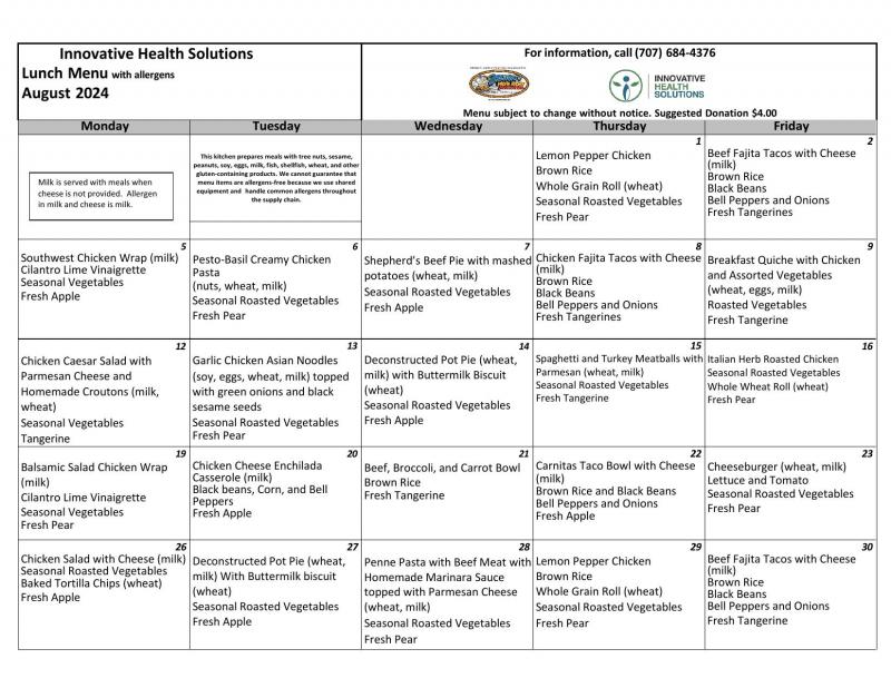 August 2024 Menu