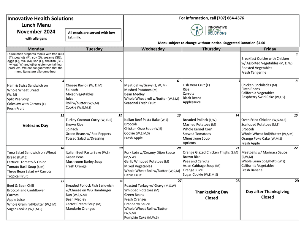 November menu