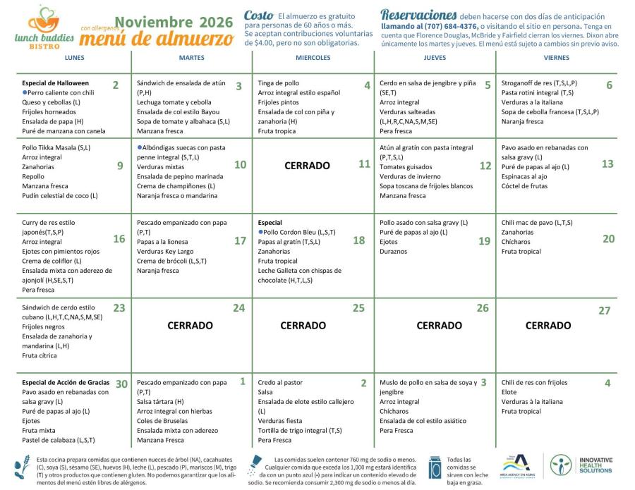 November Menu Spanish